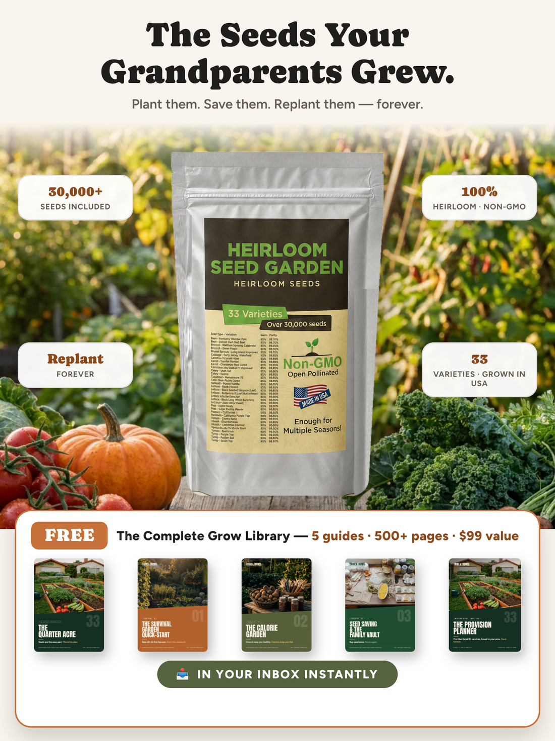 The Seeds Your Grandparents Grew — 33 heirloom varieties, free 500-page grow library
