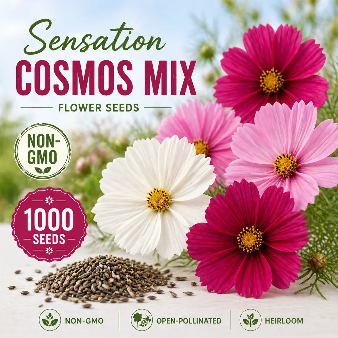 Sensation Cosmos Mix — 1,000 non-GMO seeds, tall self-seeding cosmos