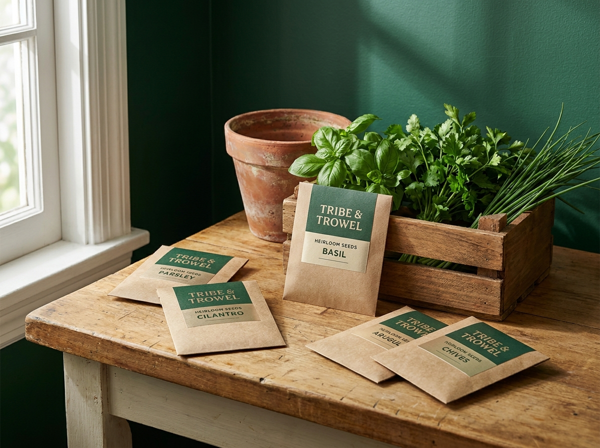 Tribe & Trowel 5-Pack Heirloom Herb Collection — basil, cilantro, parsley, arugula, chives