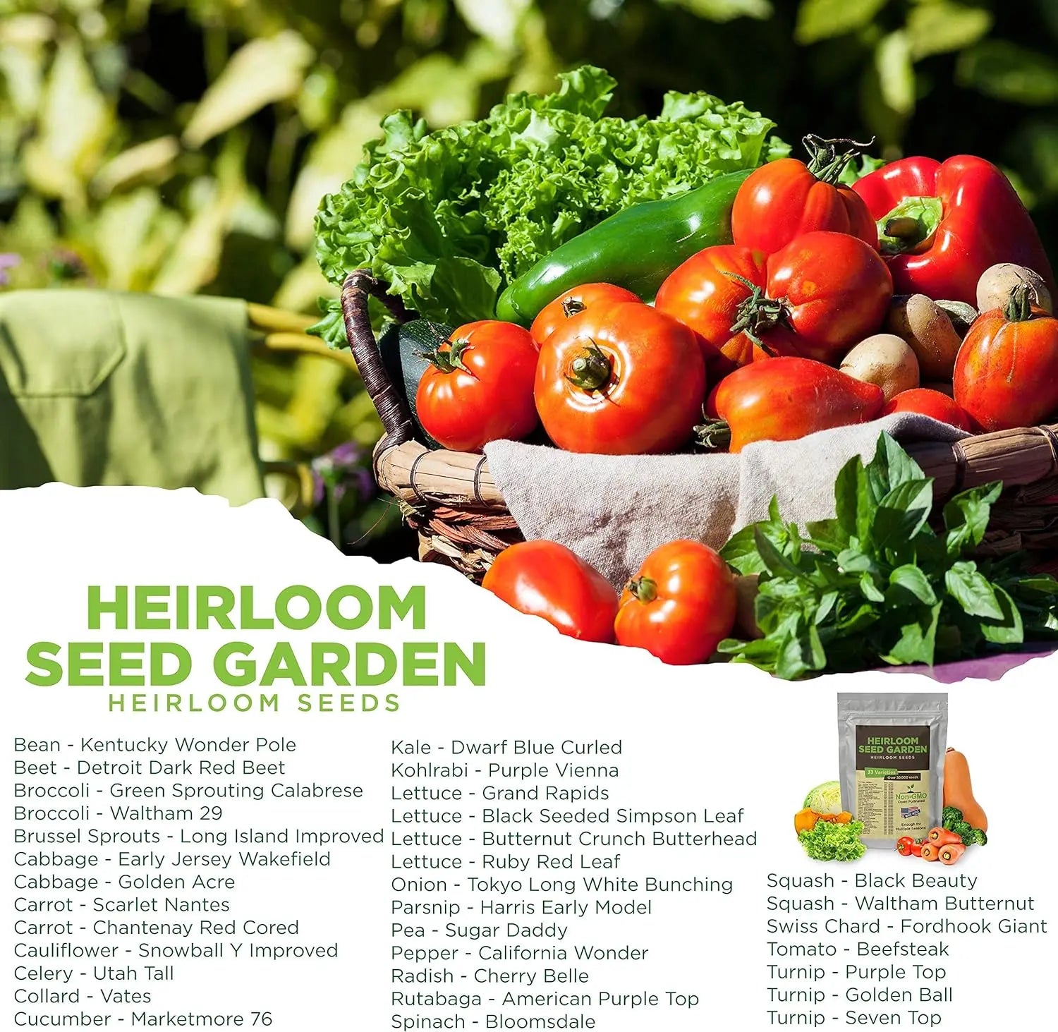33-Pack Heirloom Vegetable Seed Bank